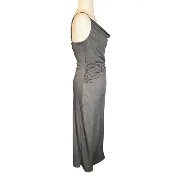 Y2K Evening Bar III Gray Cowl Neck Slip Dress Medium NWT Satin Minimalist Maxi - Picture 4 of 11